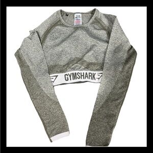 Gymshark Khaki Sand Flex Long Sleeve Crew Neck Crop Workout Top Size Small